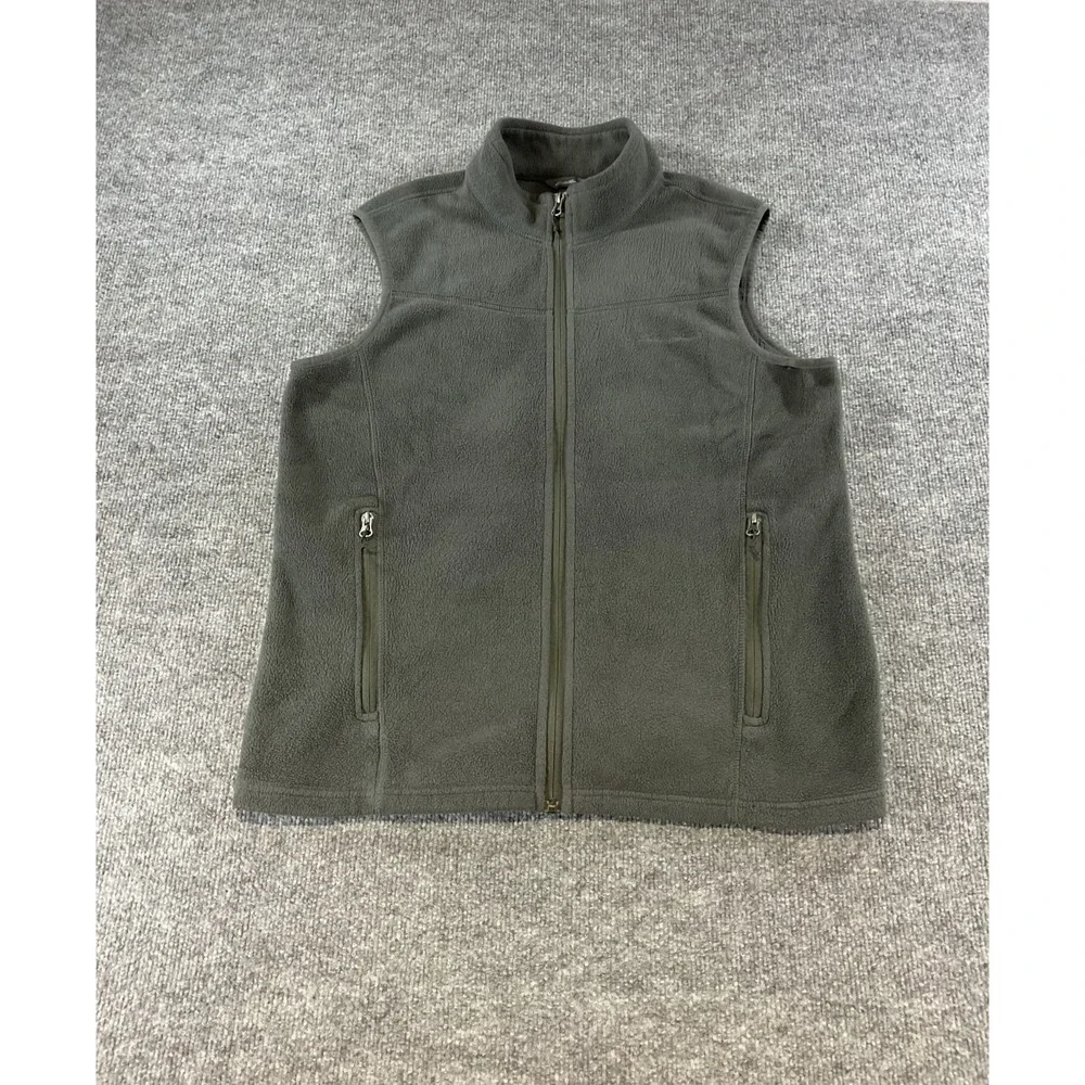 Eddie Bauer Fleece Vest Mens Medium M Green Full Zip Sleeveless Outdoor Hiking C